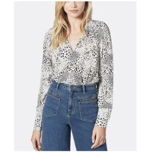 Joie Shauna Animal Print Long Sleeve Blouse in Porcelain Size M